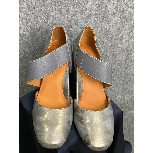 Gentle Souls Silver Metallic Block Heel Mary Janes Size 9 Retro Mod Minimalist