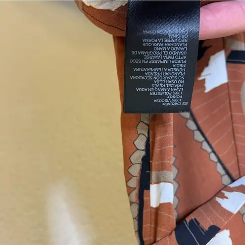 Reiss Abigail Tie-Waist Rust Brown Abstract Print A-Line Skirt Tan Womens Size 0