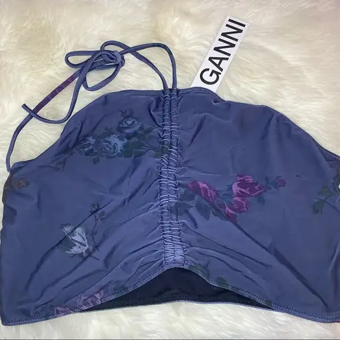 Ganni Ruched Floral Print Bikini Top Size 8 NWT