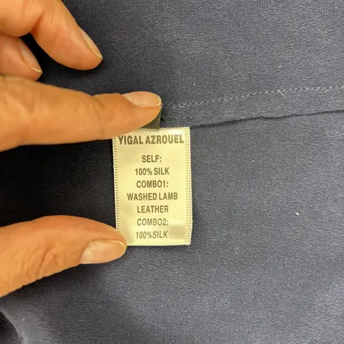 Yigal Azrouel Women’s 4 Top Silk Lambs Leather Navy Blue Open Back Halter