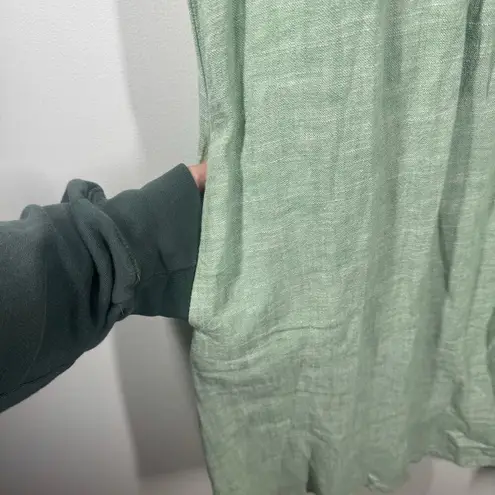 Briggs Dress Women M Relaxed Fit Linen Blend Spring Knee Length Pockets Buttons Green Size M
