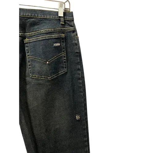 Ane' V Y2k Vintage Rhinestone Safety Pin Denim Blue Jeans Size 10 Bling Distress