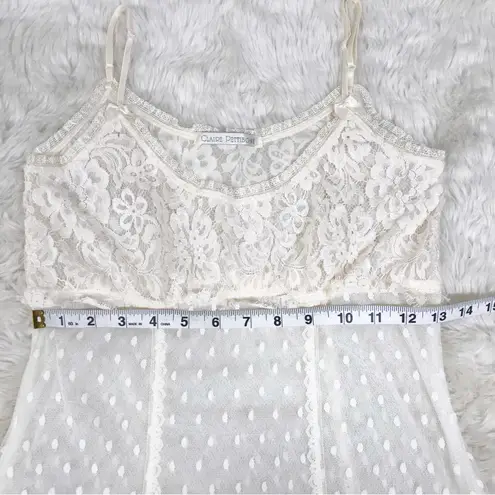 CLAIRE PETTIBONE Vintage Ivory Lace Slip Dress Nightgown Robe Sheer Fairy Small White