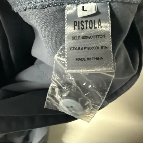 Pistola Jumpsuit Women M Blue Stone Relaxed Field Suit Short Sleeve Button Front