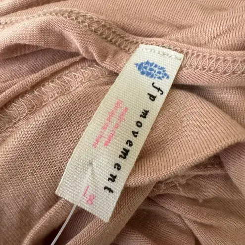 FP Movement Free People Beige Cowl Neck Long Sleeve Open Back Twist Crop Top NWT Tan Size L