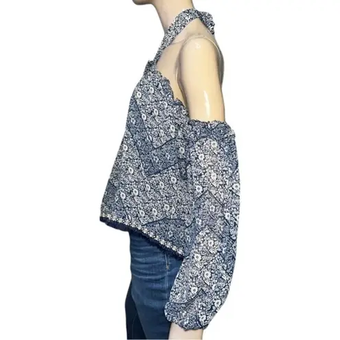 MISA Los Angeles Women’s Size XS Blue White Print Livey Off The Shoulder Blouse
