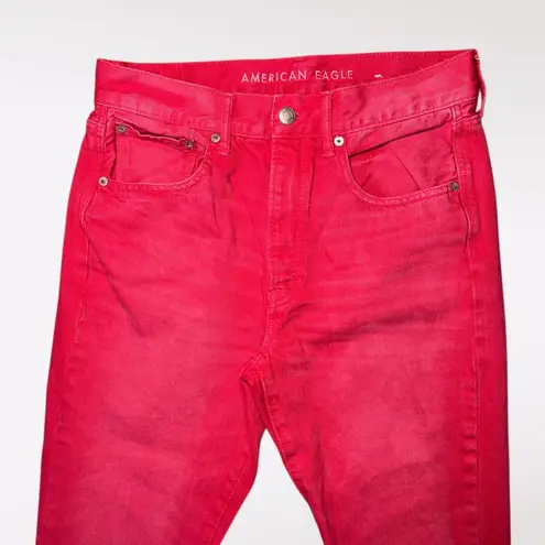 American Eagle Hi Rise Girlfriend Jeans Light Red Washed Denim X Short Size 6