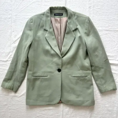 Savannah 100% Wool Blazer Jacket Size 12 Career Sage Green Neutral Lined Vintage