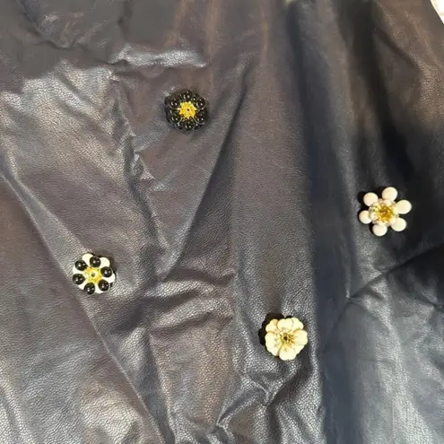 CeCe Navy Blue Faux Leather Floral Applique Mini Skirt Women Sz 2