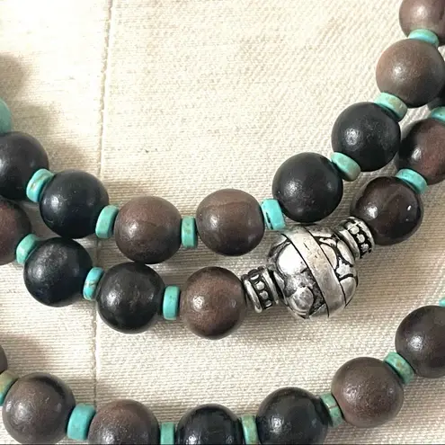 Coldwater Creek triple strand wood bead and turquoise necklace