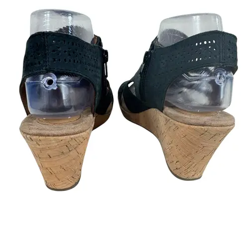 Rockport Cobb Hill Jana Leather Gray Perforated Cork Wedge Sandals Women's Sz 8