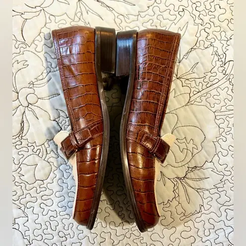 Etienne Aigner Carver Leather/Canvas Buckle Loafer Croc Embossed Shoes Sz 6.5