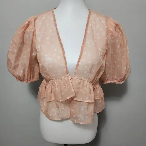 ASOS  Skylar Rose blush star print puff sleeve ruffled top size medium thumbnail 2