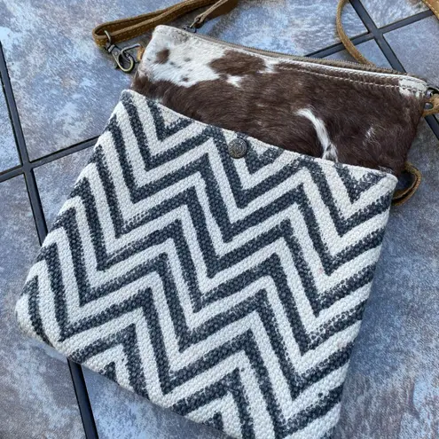 Myra Chevron Cowhide Grandiose Crossbody Bag Gray