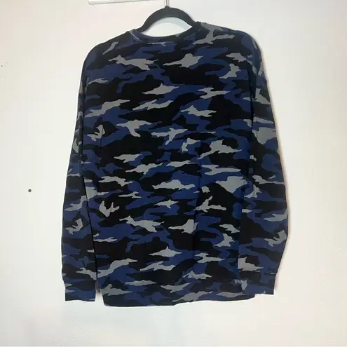 Athleta  Studio To Street Printed Camo Blue Pullover Crewneck Sweatshirt Small