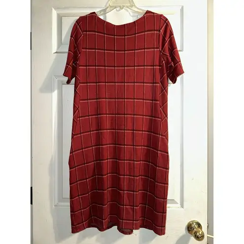 J. Jill Ponte Women Red Plaid Short Sleeve Midi Dress Stretch Size S