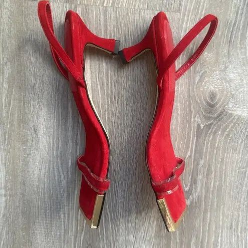 Good American  Red Suede Standout Square Toe Slingback Heels 7 thumbnail 3