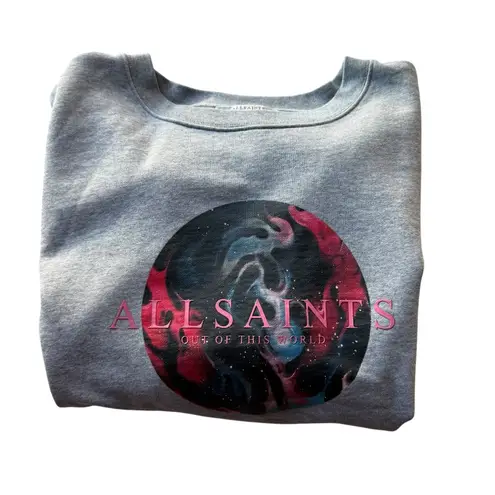 ALL SAINTS Regio Iona Cotton Hand Painted Sweatshirt Gray Marl Size Medium