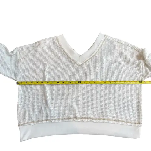 Fray Boutique Women’s S Cozier Than Ever Oversized Top Cream Beige Waffle Knit White