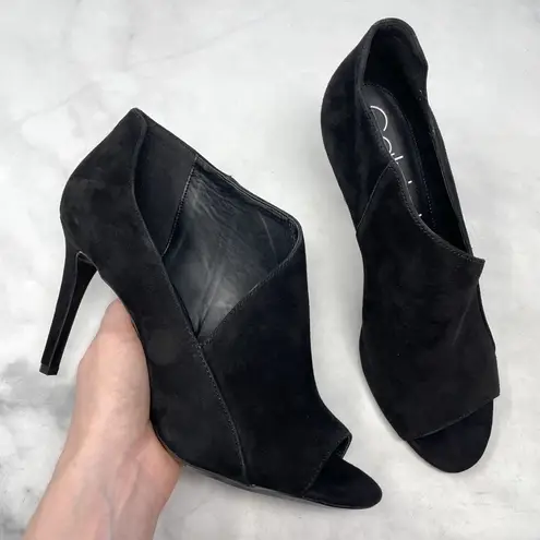 Calvin Klein Nastassia Kid Suede Leather D'orsay Cutout Peep Toe Bootie Heels