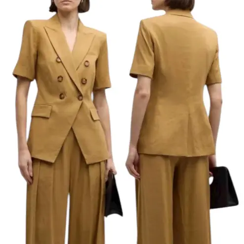 Veronica Beard Atwood Short Sleeve Linen Dickey Jacket Khaki Size 2