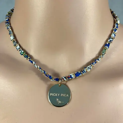 Picky Pica NWT Necklaces Mix of Cotton fabric, Silver Chain and Brass Plate