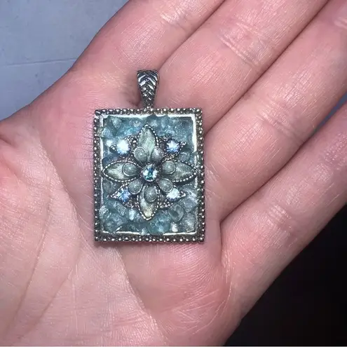 Vintage Blue  Floral Square Stone Pendant Jewelry y2k