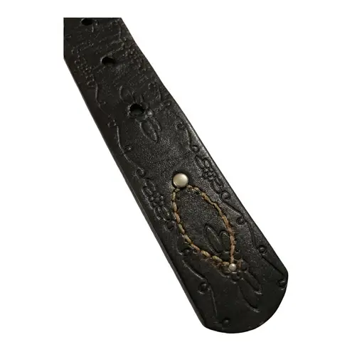 Dockers Tooled Floral Studded Black Leather Belt with adjustable buckle