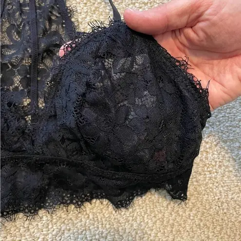 Aerie  Sheer Bralette Black Eyelash Lace Mesh lining racerback Women’s size M