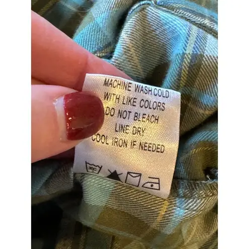 Tyler Boe Blue Green Plaid Collared Button Front Pleated Back Tunic Top Size 10 - Image 12