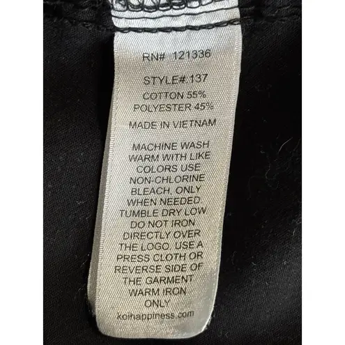 Koi Black Scrub Top Short Sleeve V Neck Pockets Size M Tie Side Medical Size M