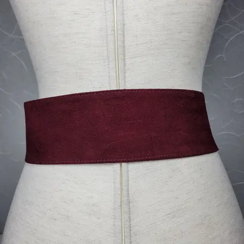 Saint Laurent Vintage St Laurent Suede Belt 36" Burgundy Square Gold Floral Buckle Hippie Boho