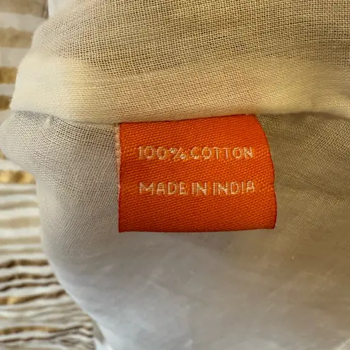 Oliphant Design 100% Cotton Gold Stripe Flutter Sleeve Dress Women’s Size Small