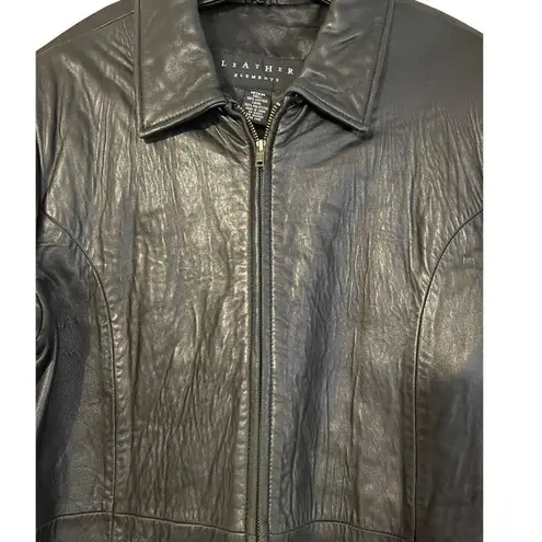 Leather Elements Medium Black Leather Jacket Removable Faux Fur Collar Pockets