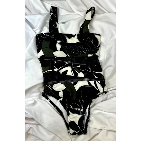 Carmen Marc Valvo Floral Print One Piece Mesh Paneling 10