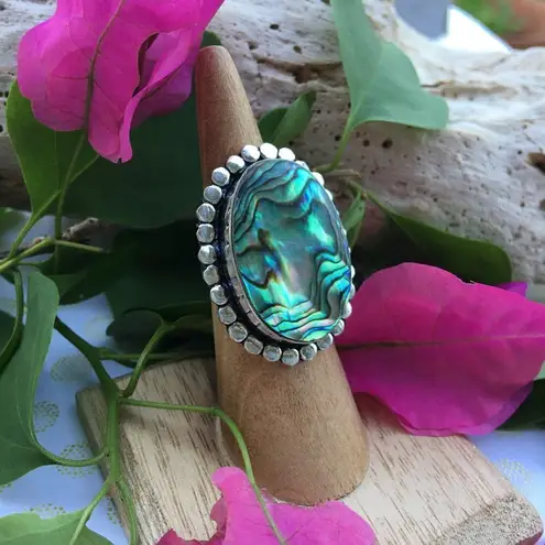 Abalone Sterling Silver Ring Size 7 Green