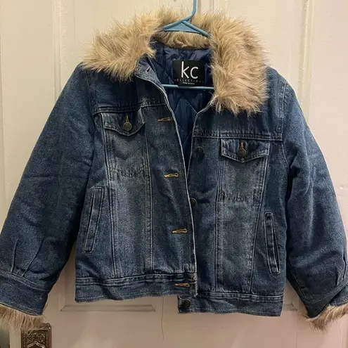 kc collections Vintage 2000s Faux Fur Denim Jacket w Warm Lining