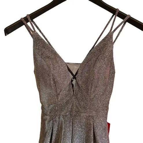 Crystal Doll | Metallic Pink Undertone Strappy Plunge Neckline Prom Dress Size 1