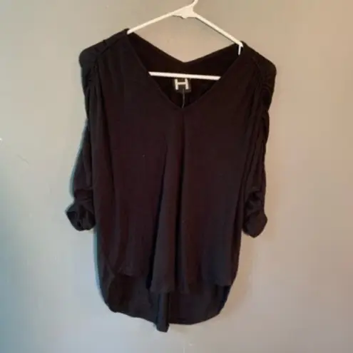 H by Bordeaux ¾ Sleeve Dolman Ruched Top Black
