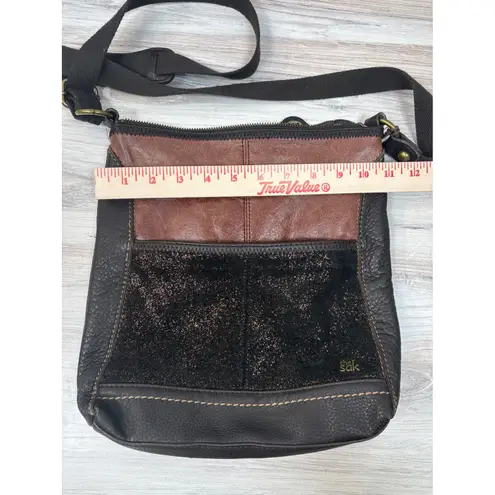 The Sak Iris Leather Crossbody Brown Black Two Tone Metallic Suede Shoulder Bag