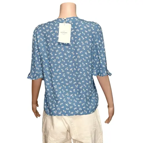 Sézane Pomme Blouse, Mini Blue Flower, FR38/US6