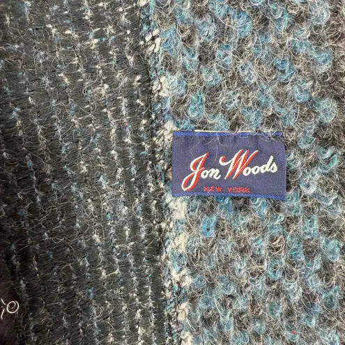 Vintage Jon Woods New York Blue Textured Knit Sweater Jacket Open Front L/XL Size L