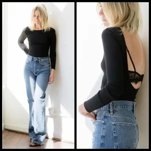 ANINE BING 💕💕 Lane Bodysuit ~ Ribbed Scoop Neck Black NWOT