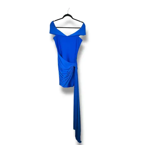 Elliatt NWT Rochelle Royal Blue Off-Shoulder Sash Draped Mini Gown Dress Small
