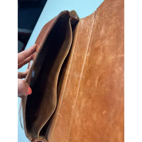 Vintage Tooled Leather Crossbody Bag Purse Aztec Mayan Style Brown