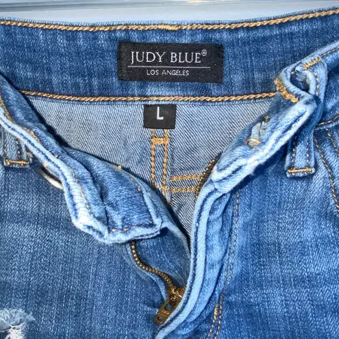 Judy Blue Ripped Distressed Tulip Hem Denim Jean Shorts Large
