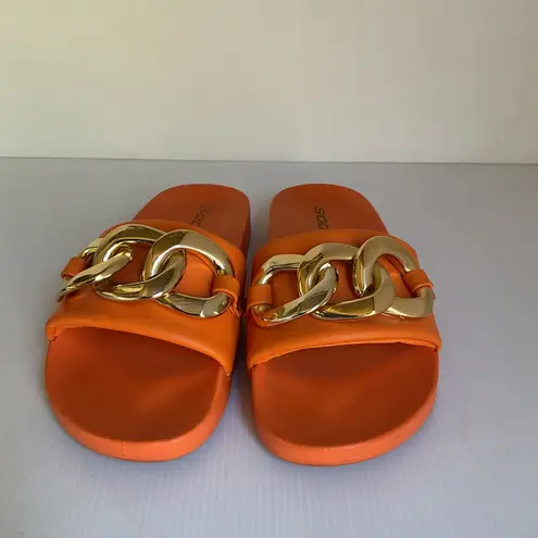 Soda Orange Slide Sandals with Gold Chain Women’s Size 6