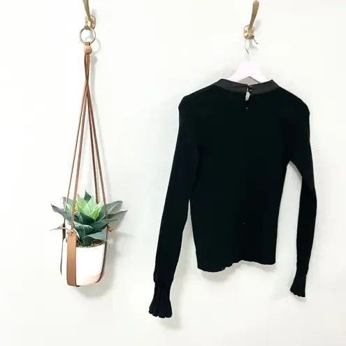 Chicwish Black Bow Long Sleeve Ribbed Knit Fitted Top Size M