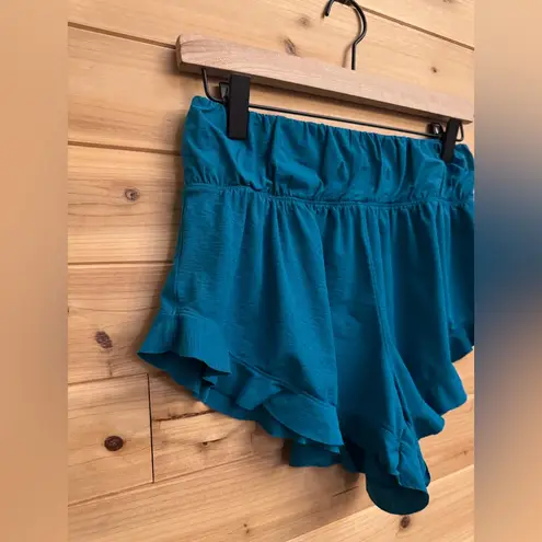 Free People Movement Small High Rise Teal Athleisure Ruffle Flowy Short Shorts Blue
