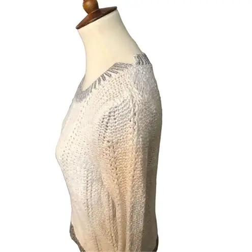 Anthropologie Moth Cream Silver Knit wool blend Sweater Silver